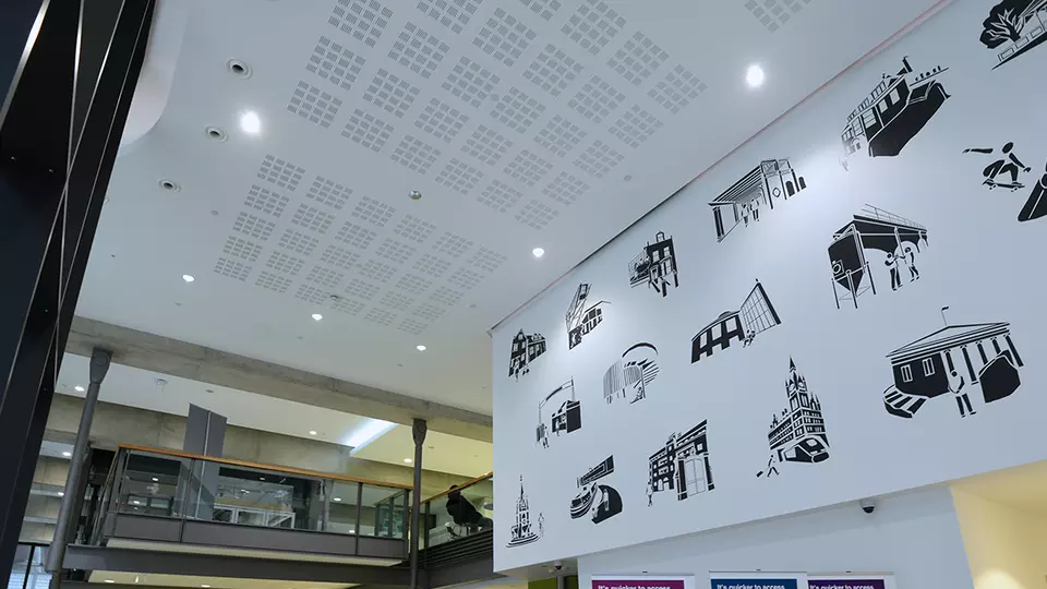Acoustic ceiling in library